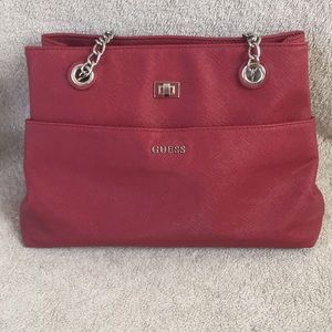 ‼️SOLD‼️ GUESS Red Purse with Silver Chain Straps